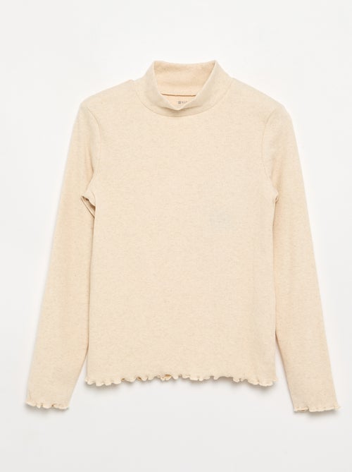 Camisola de gola alta lisa com acabamentos ondulados - Kiabi