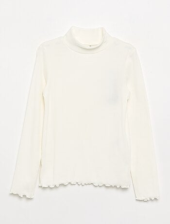 Camisola de gola alta lisa com acabamentos ondulados