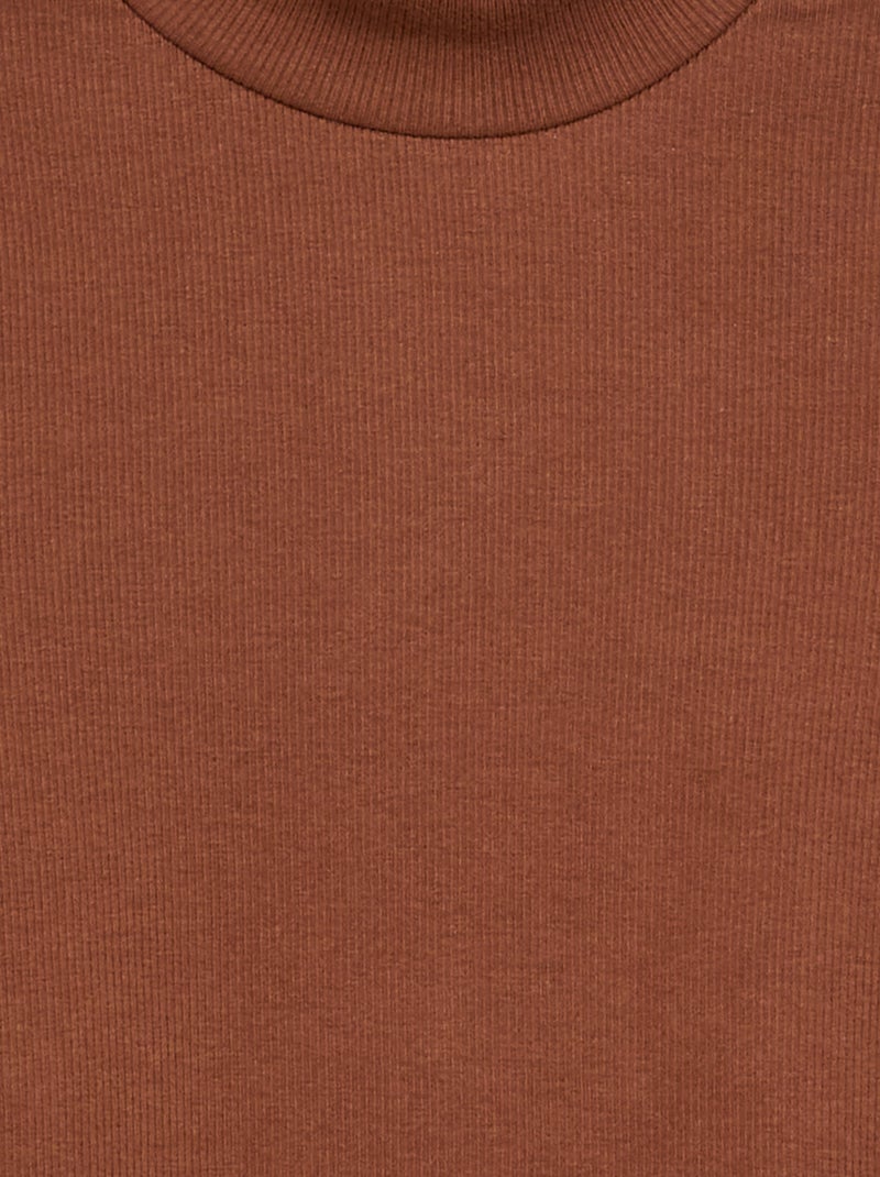 Camisola de gola alta lisa com acabamentos ondulados Castanho - Kiabi