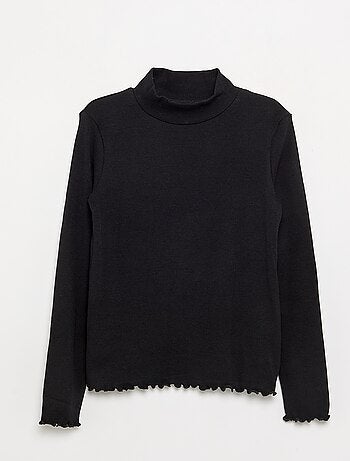 Camisola de gola alta lisa com acabamentos ondulados
