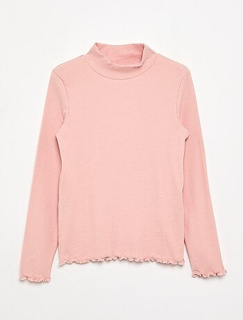 Camisola de gola alta lisa com acabamentos ondulados