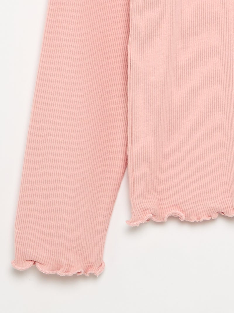 Camisola de gola alta lisa com acabamentos ondulados Rosa - Kiabi