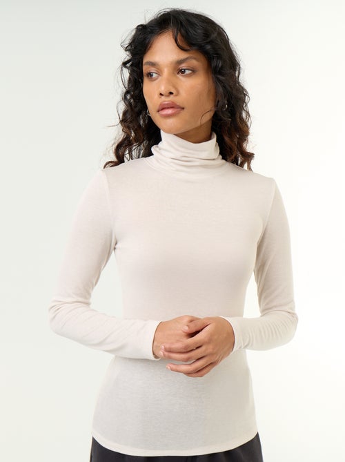 Camisola de gola alta lisa de lã misturada - Kiabi