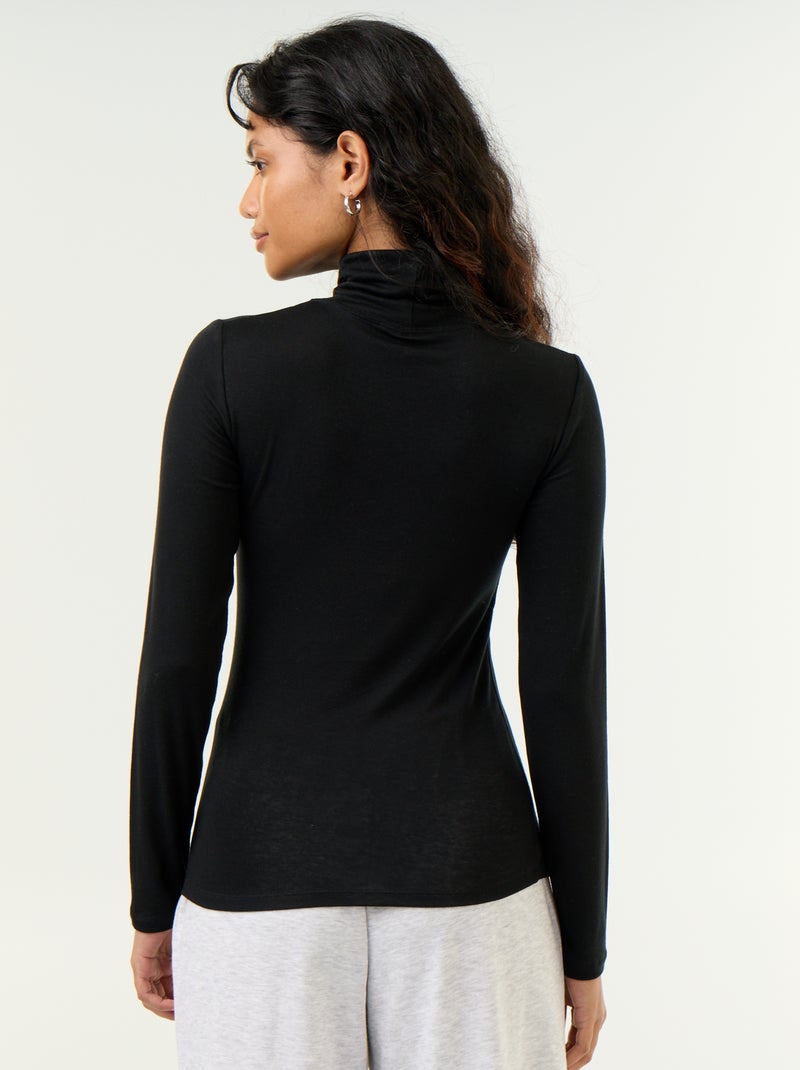 Camisola de gola alta lisa de lã misturada Preto - Kiabi