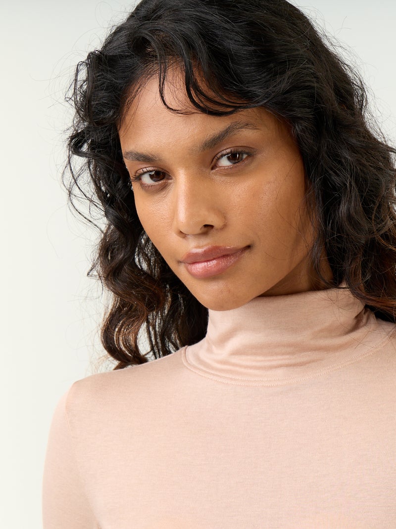 Camisola de gola alta lisa de lã misturada Rosa - Kiabi