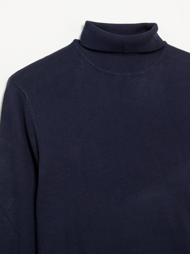 Camisola de gola alta lisa em malha fina Azul - Kiabi