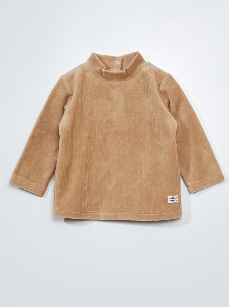 Camisola de gola alta lisa em veludo BEGE - Kiabi