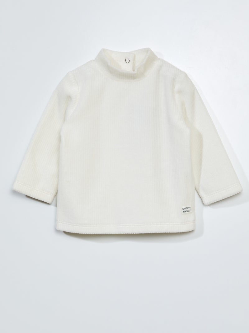 Camisola de gola alta lisa em veludo Branco - Kiabi