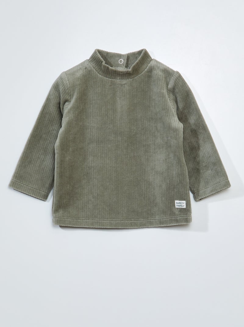 Camisola de gola alta lisa em veludo VERDE - Kiabi