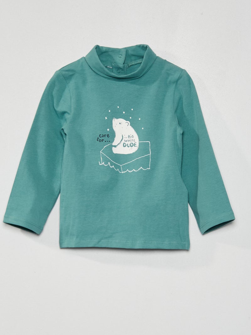 Camisola de gola alta lisa estampado fantasia AZUL - Kiabi