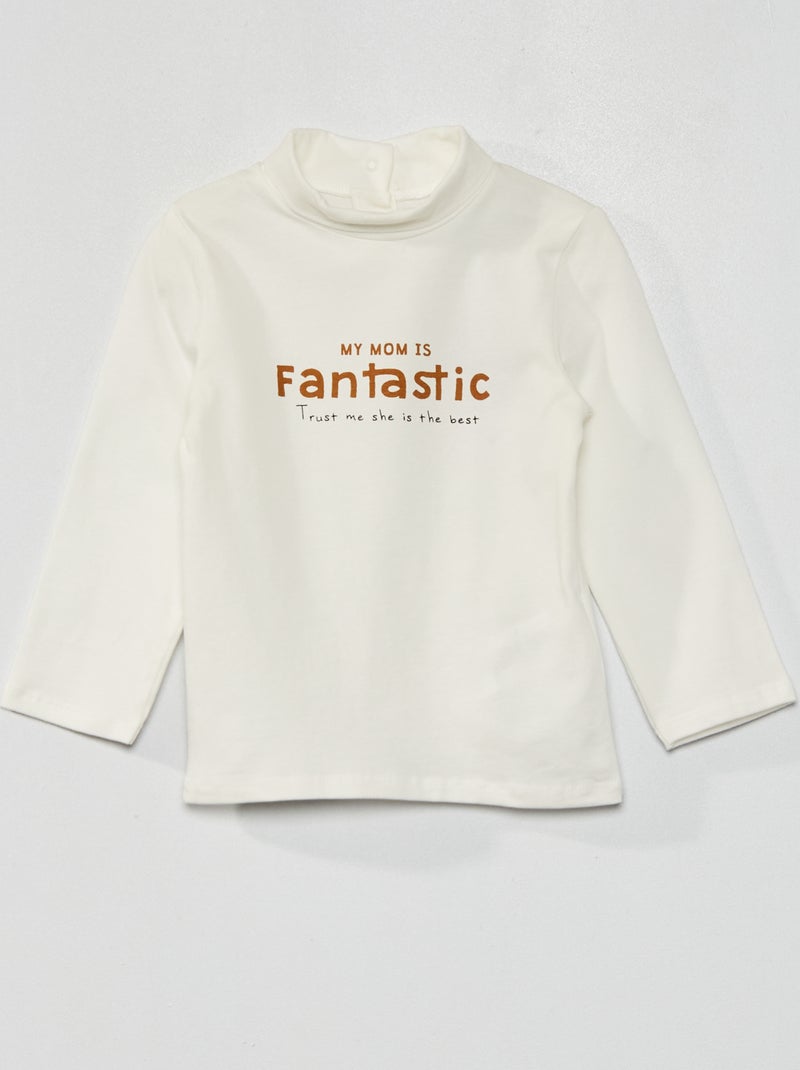 Camisola de gola alta lisa estampado fantasia BRANCO - Kiabi