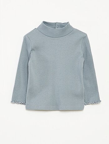 Camisola de gola alta nervurada e subida