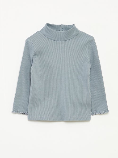 Camisola de gola alta nervurada e subida - Kiabi