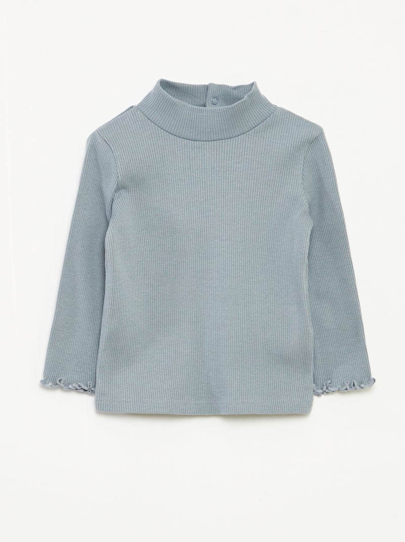 Camisola de gola alta nervurada e subida Azul - Kiabi