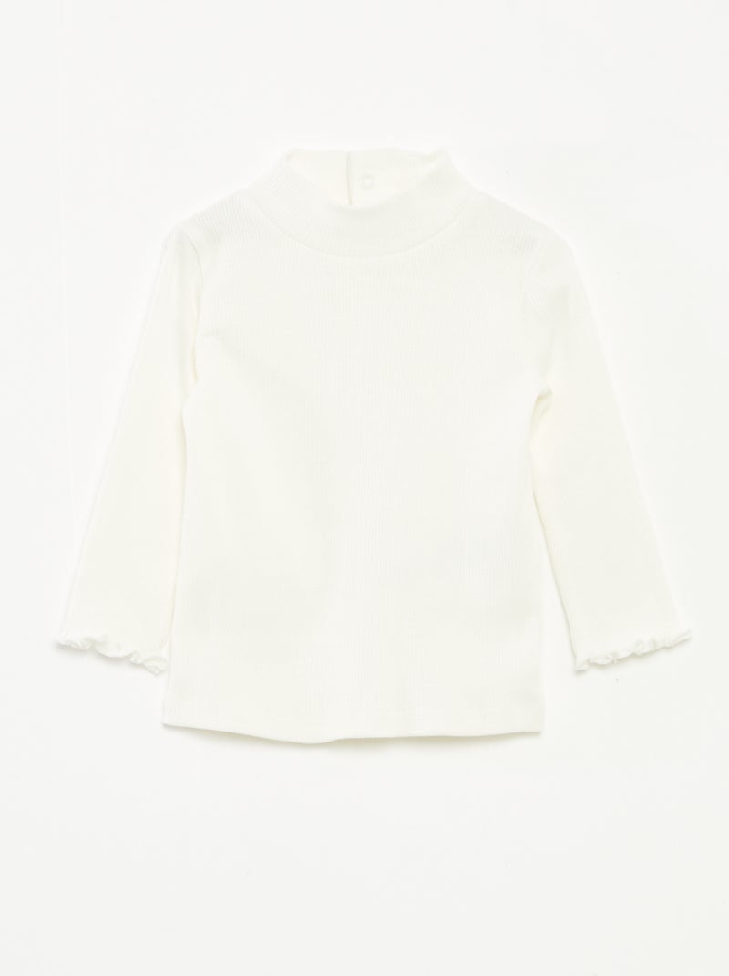Camisola de gola alta nervurada e subida Branco - Kiabi