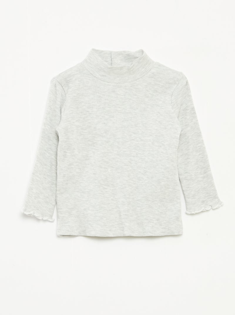 Camisola de gola alta nervurada e subida Cinza - Kiabi