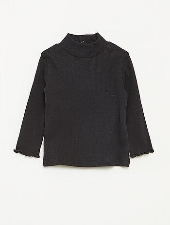 Camisola de gola alta nervurada e subida