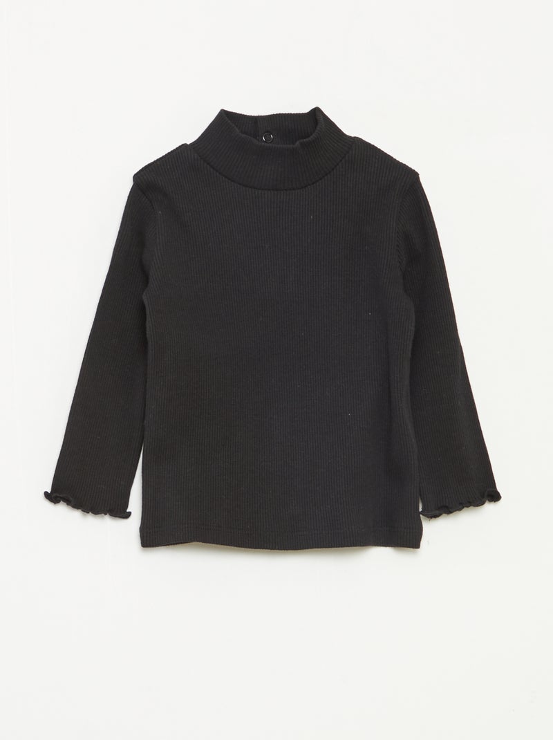 Camisola de gola alta nervurada e subida Preto - Kiabi
