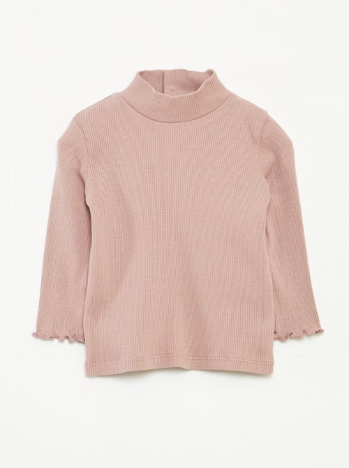 Camisola de gola alta nervurada e subida - Kiabi