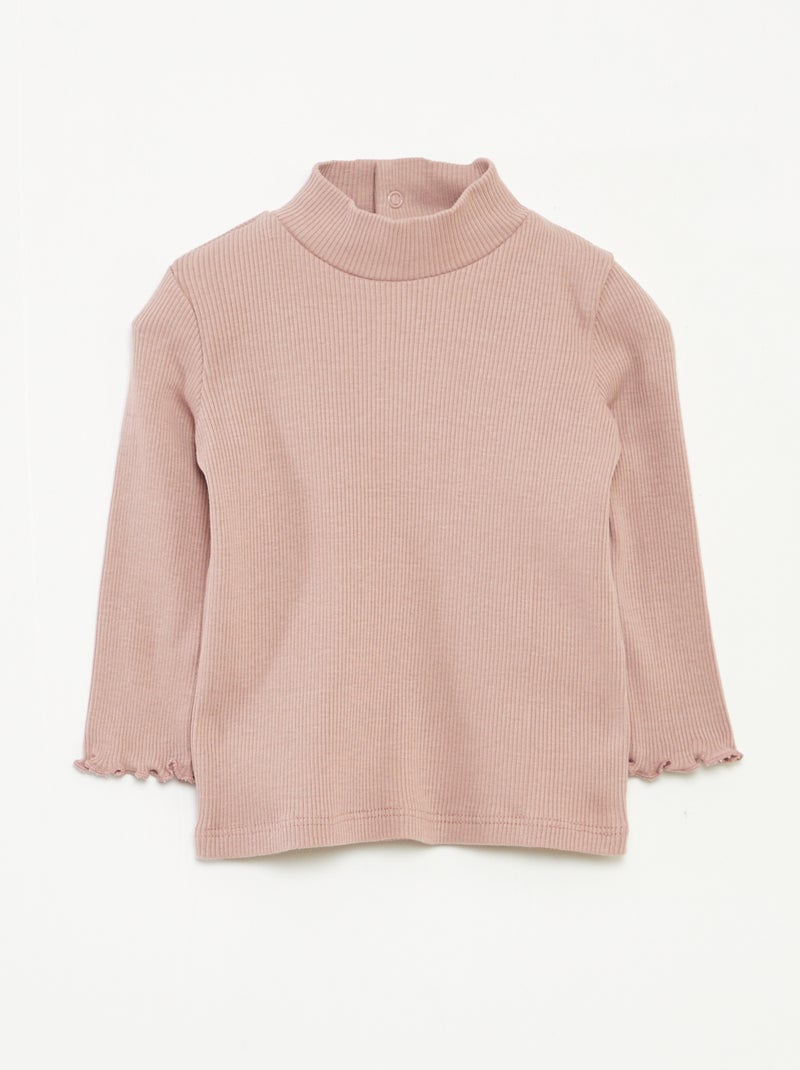 Camisola de gola alta nervurada e subida Rosa - Kiabi
