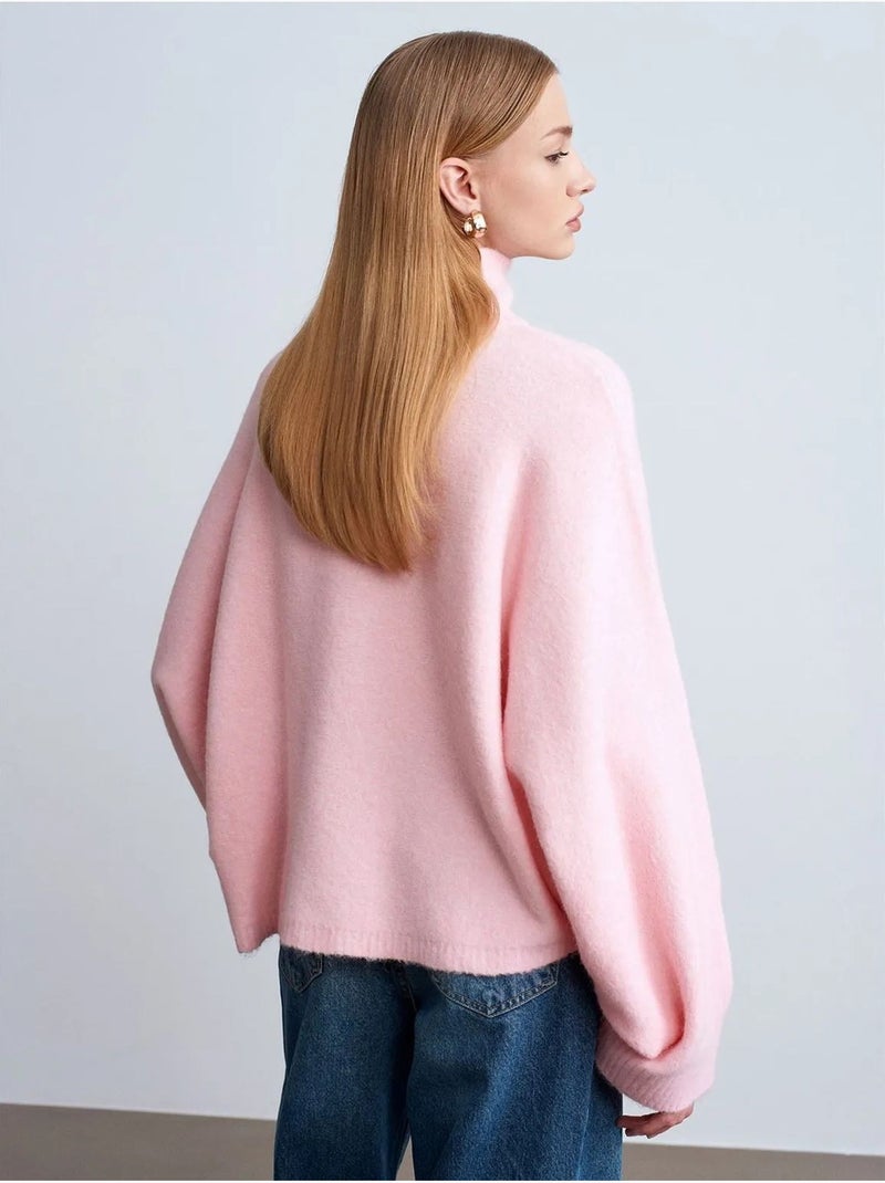 Camisola de gola alta oversize canelada dilvin Rosa-claro - Kiabi