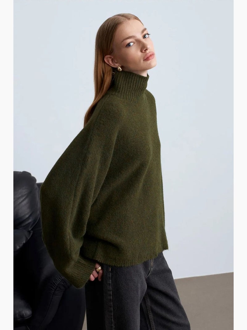 Camisola de gola alta oversize canelada dilvin Verde escuro - Kiabi