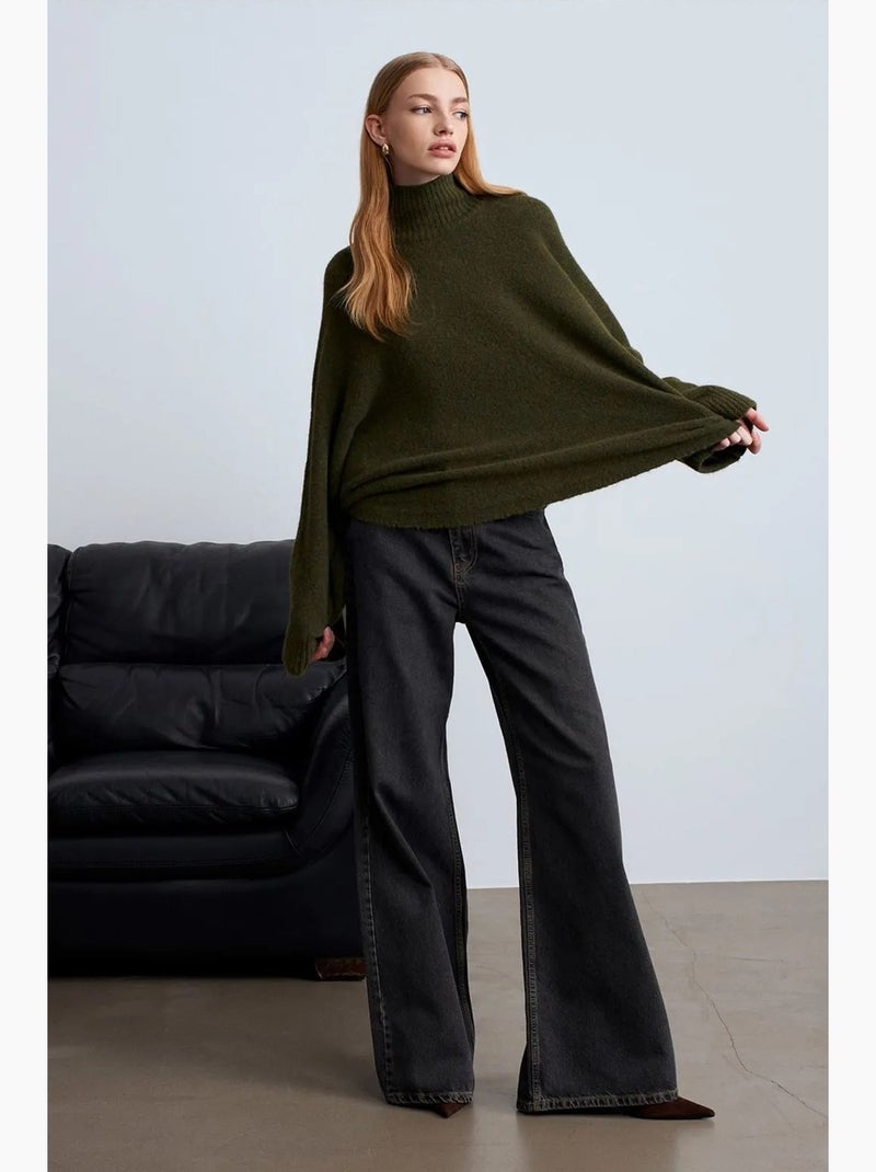 Camisola de gola alta oversize canelada dilvin Verde escuro - Kiabi