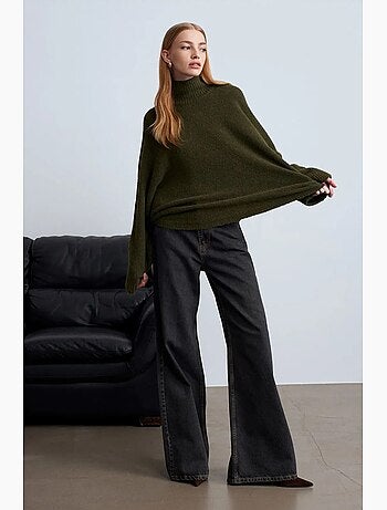 Camisola de gola alta oversize canelada