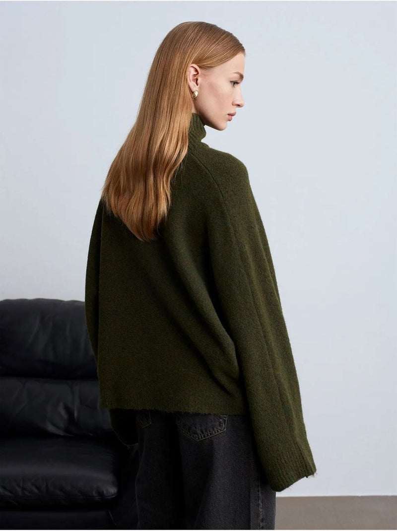 Camisola de gola alta oversize canelada Verde escuro - Kiabi