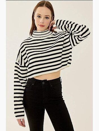 Camisola de gola alta oversize curta às riscas hiccup