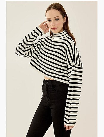 Camisola de gola alta oversize curta às riscas hiccup
