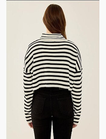 Camisola de gola alta oversize curta às riscas hiccup