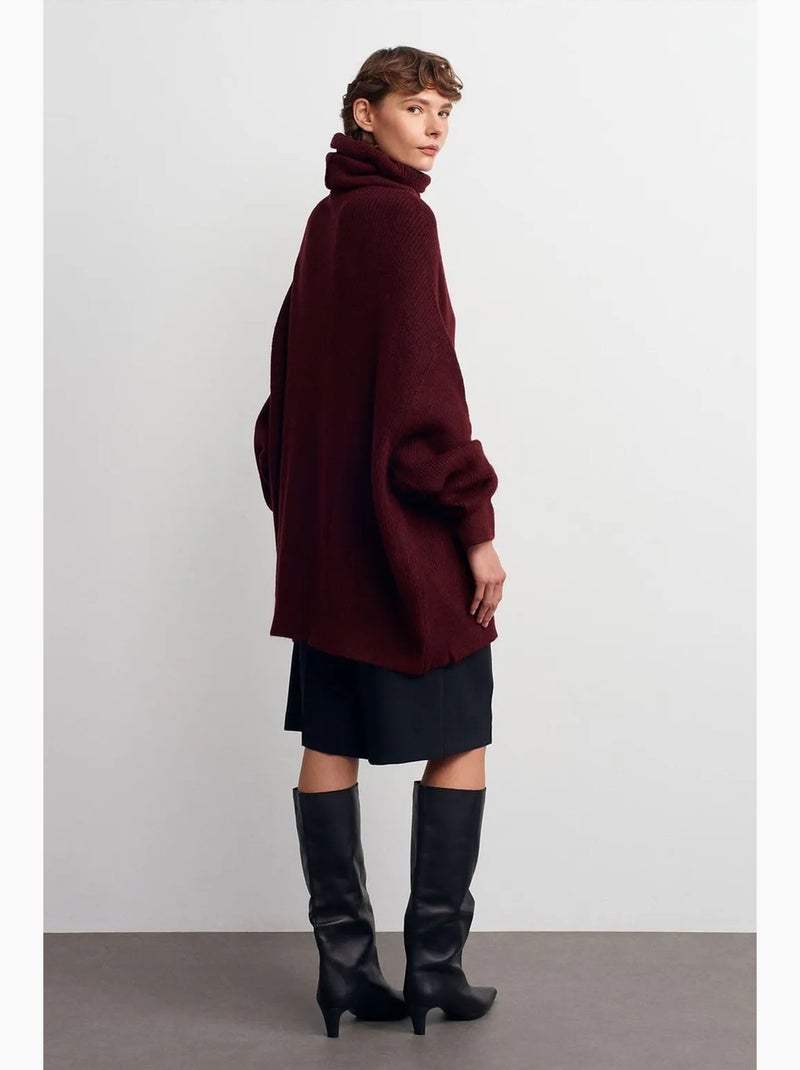 Camisola de gola alta oversized canelada dilvin Vermelho bordô - Kiabi