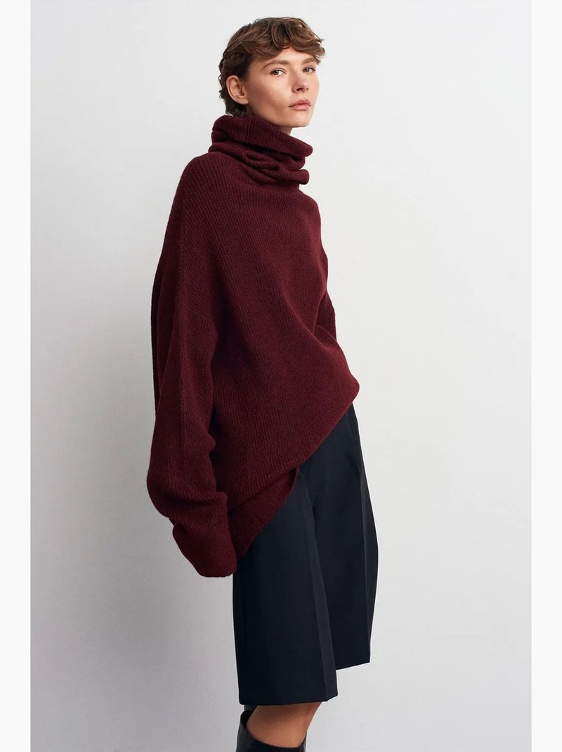 Camisola de gola alta oversized canelada dilvin Vermelho bordô - Kiabi