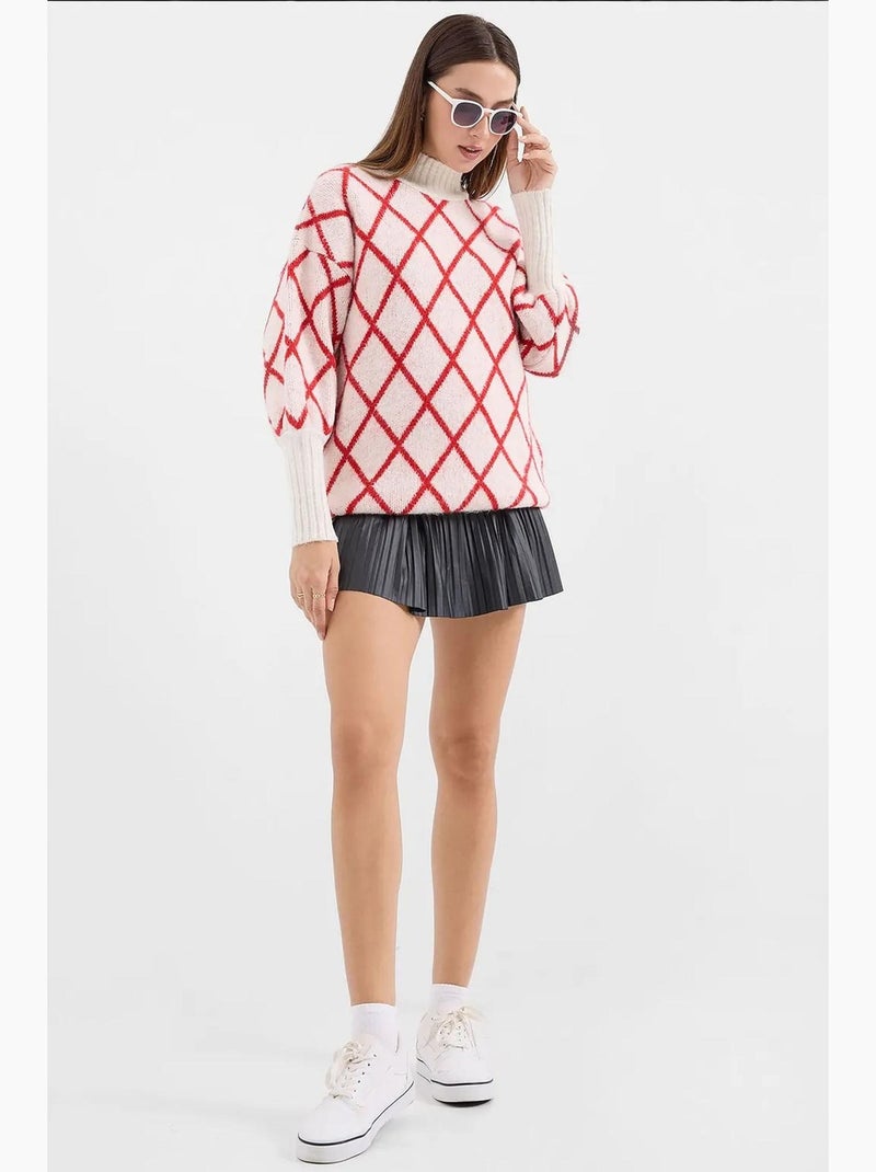Camisola de gola alta oversized com padrão geométrico bdart Vermelho - Kiabi