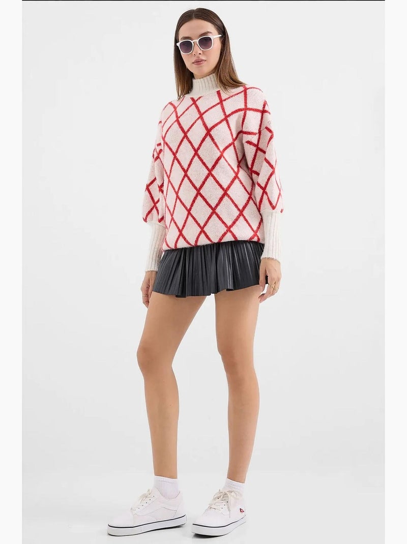 Camisola de gola alta oversized com padrão geométrico bdart Vermelho - Kiabi