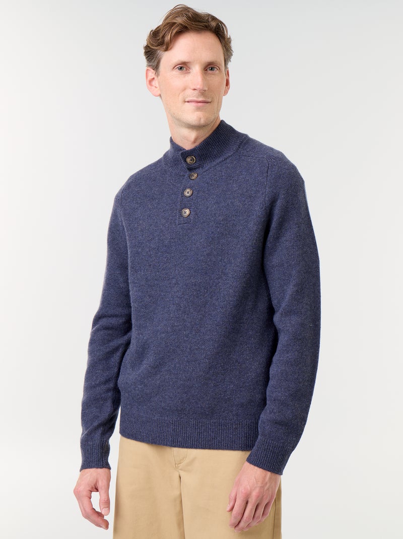 Camisola de gola camionista 100% lã - Premium Azul - Kiabi