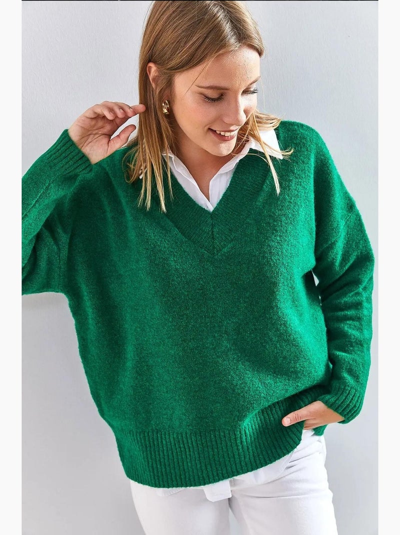 Camisola de gola em v e manga comprida lucci Verde - Kiabi