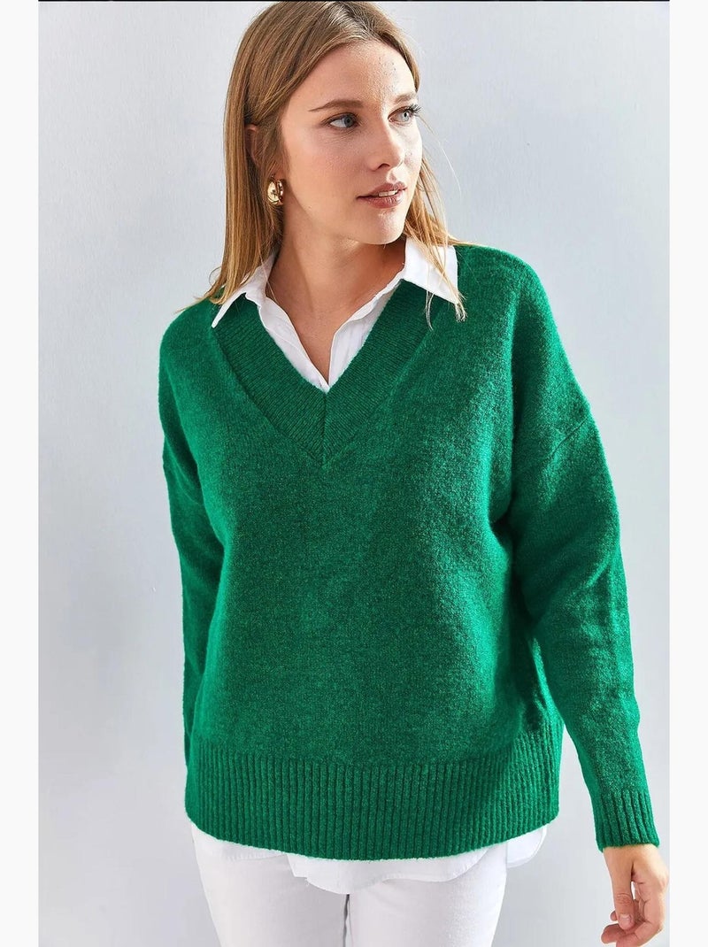 Camisola de gola em v e manga comprida lucci Verde - Kiabi