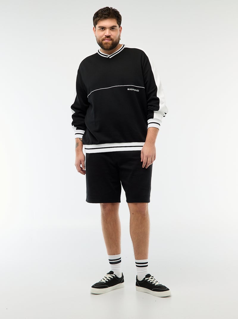 Camisola de Gola em V em French Terry Preto - Kiabi