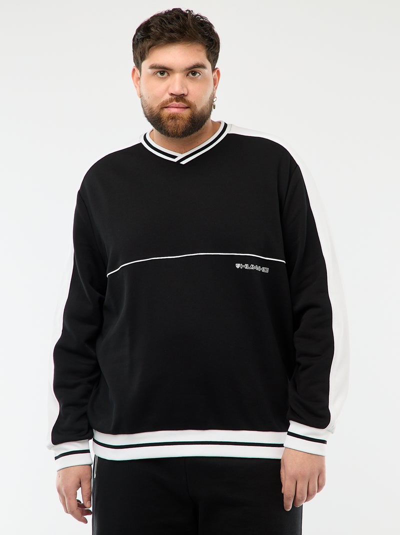 Camisola de Gola em V em French Terry Preto - Kiabi