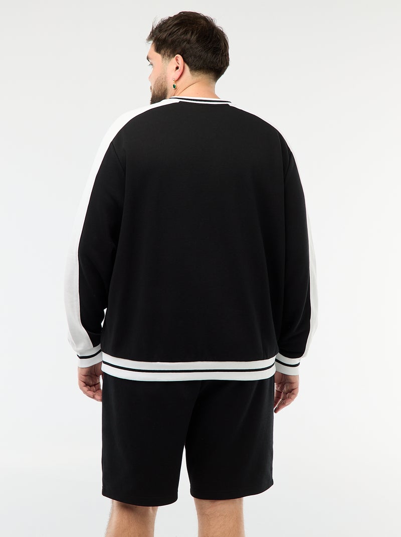 Camisola de Gola em V em French Terry Preto - Kiabi