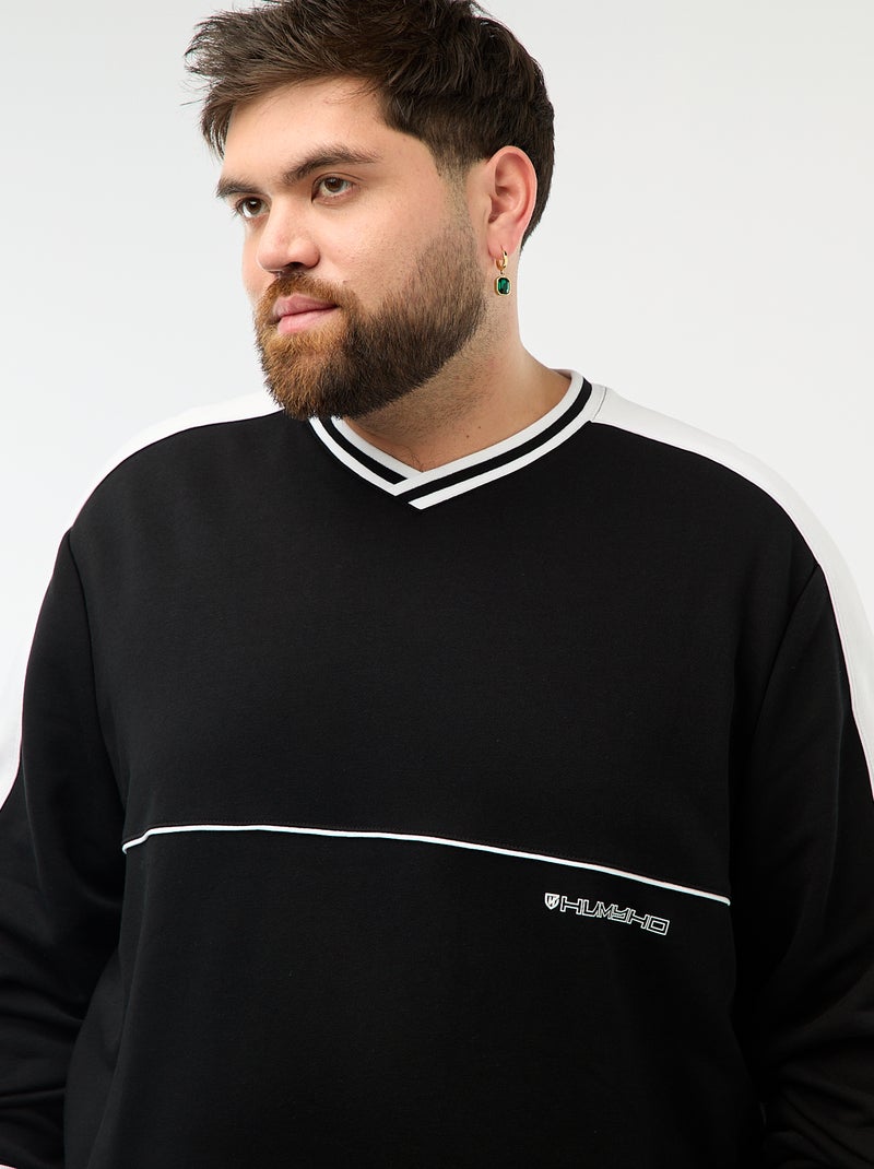 Camisola de Gola em V em French Terry Preto - Kiabi