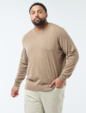 Camisola de Gola V em Malha Fina