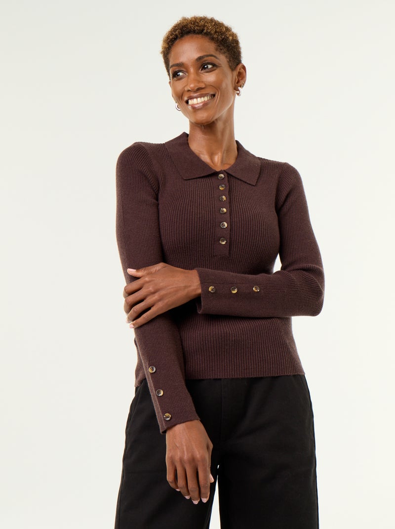 Camisola de gola polo Castanho - Kiabi
