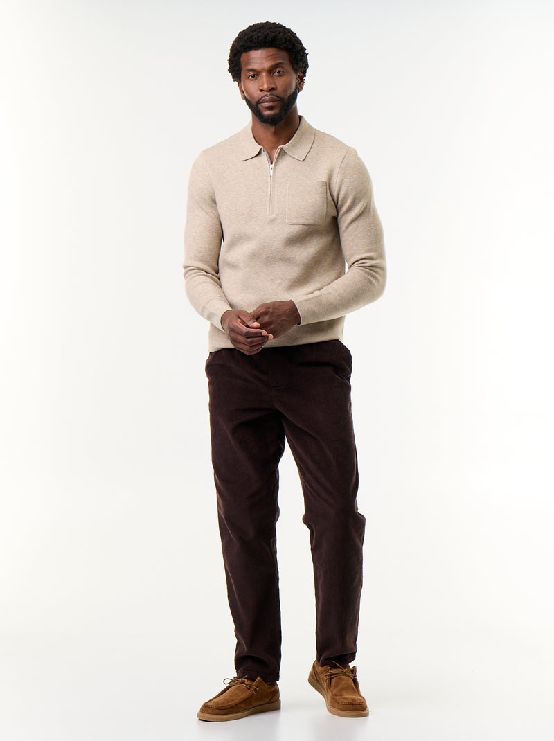 Camisola de gola polo com fecho Bege - Kiabi