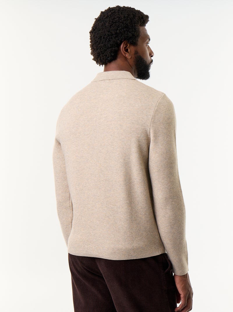 Camisola de gola polo com fecho Bege - Kiabi