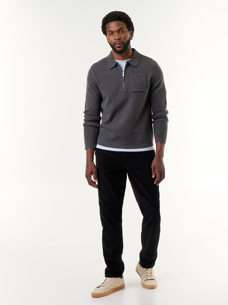 Camisola de gola polo com fecho Cinza - Kiabi
