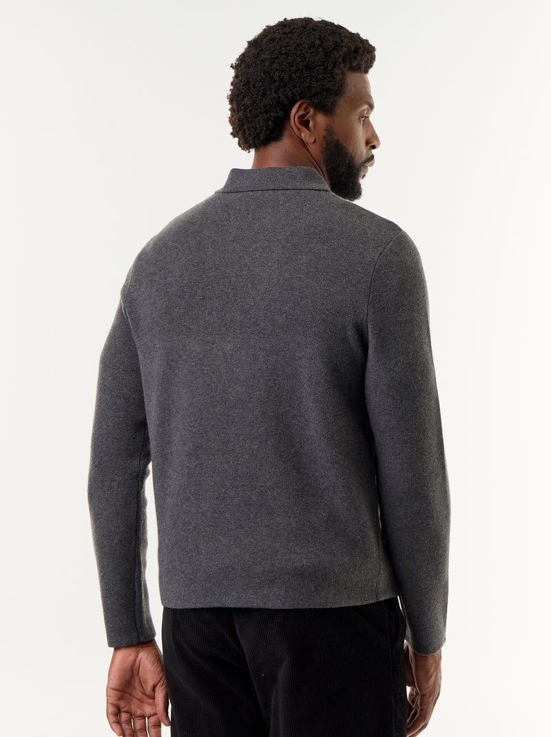 Camisola de gola polo com fecho Cinza - Kiabi