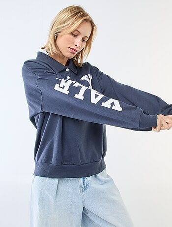 Camisola de gola polo com mangas compridas estampada